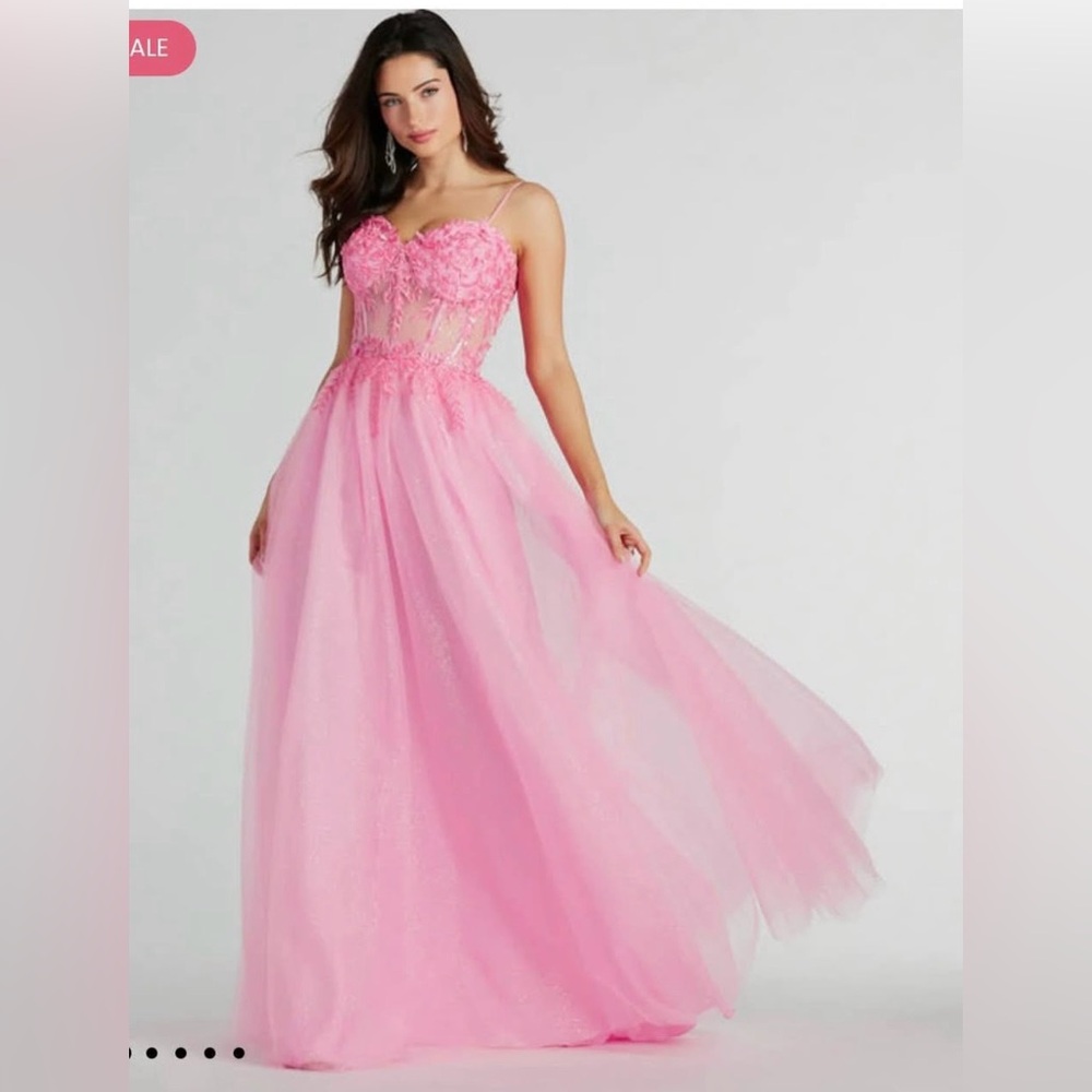 Windsor Margo Corset Floral Applique A-Line Ball Pink Gown